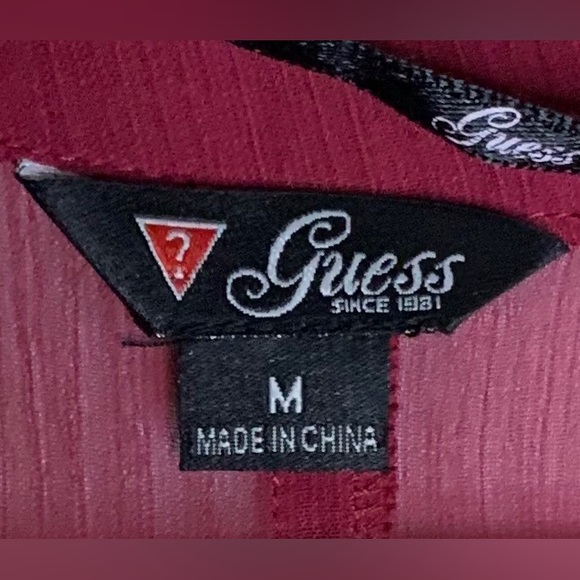 Guess - Maroon Sheer Long Sleeve Vneck Blouse - Medium - Picture 6 of 8